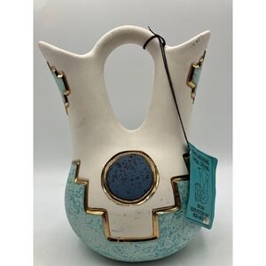 Kopa Pottery Wedding Vase Legend Aztec Pastel 22K Gold Mesa Arizona‎ Handcrafted